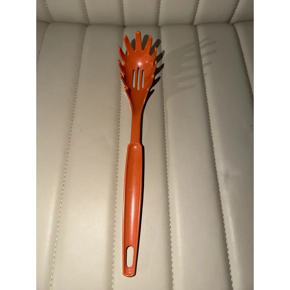 Vintage EKCO Orange Nylon Plastic Slotted Spaghetti Serving Spoon Retro